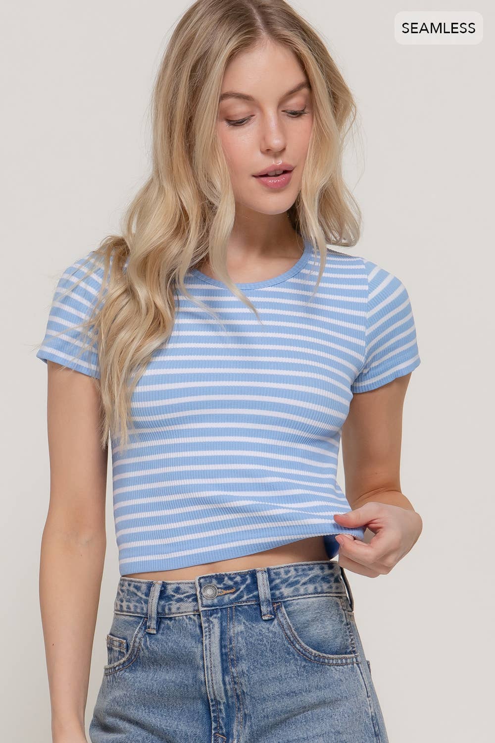 Short Sleeve Stripe Knit Top
