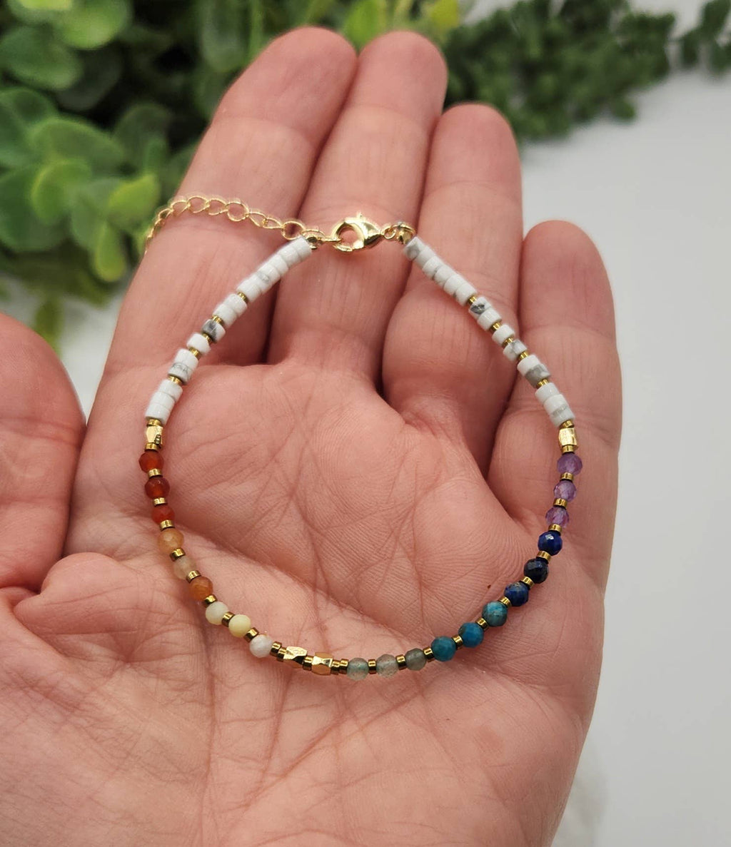 CHAKRA-3mm Faceted Gemstone Bracelet with Gold Color Clasp