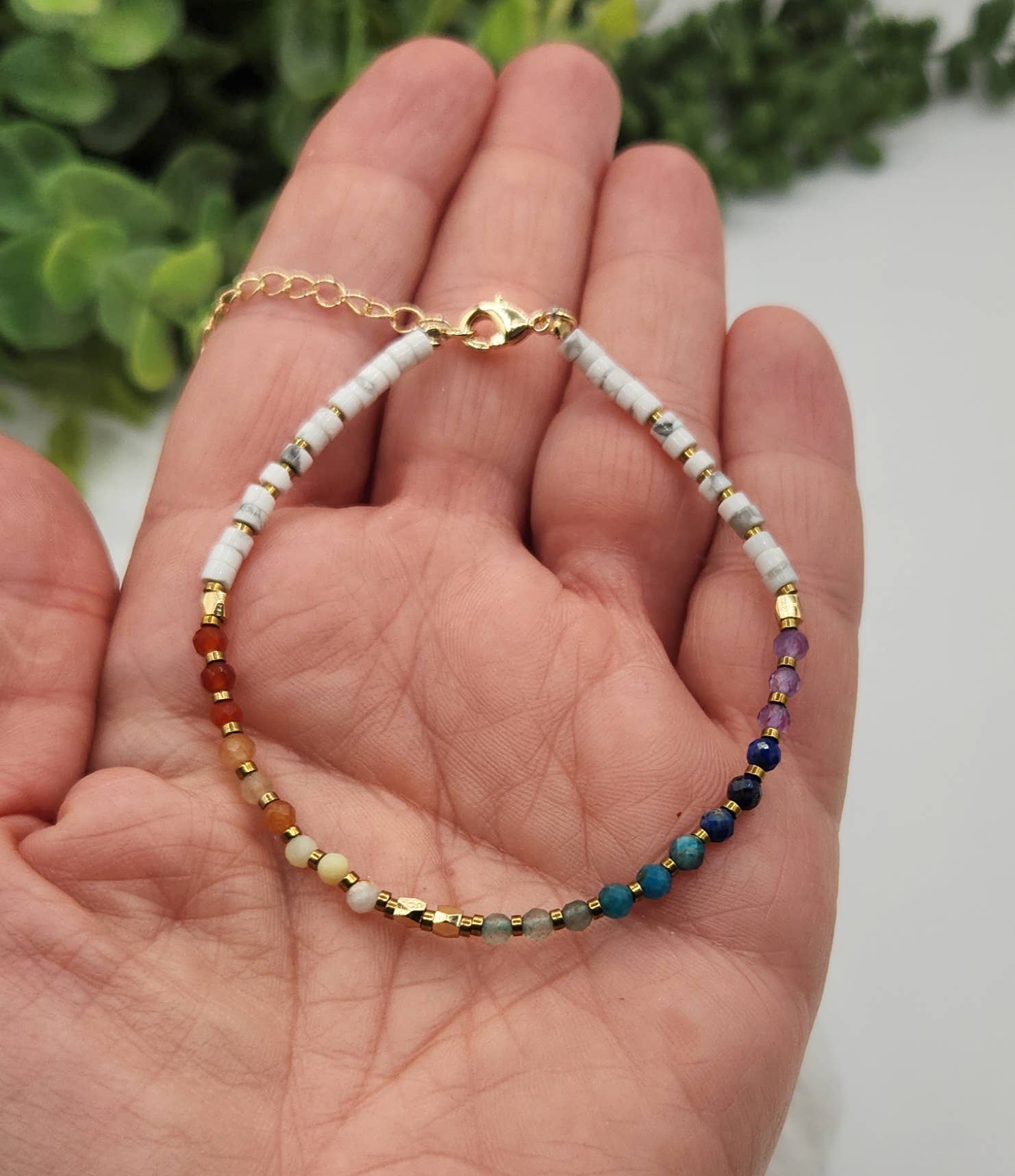 CHAKRA-3mm Faceted Gemstone Bracelet with Gold Color Clasp