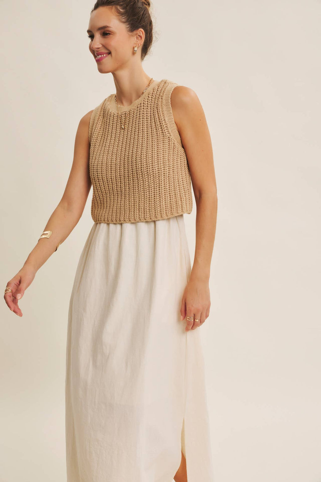 CHUNKY SWEATER TWOFER MIDI DRESS