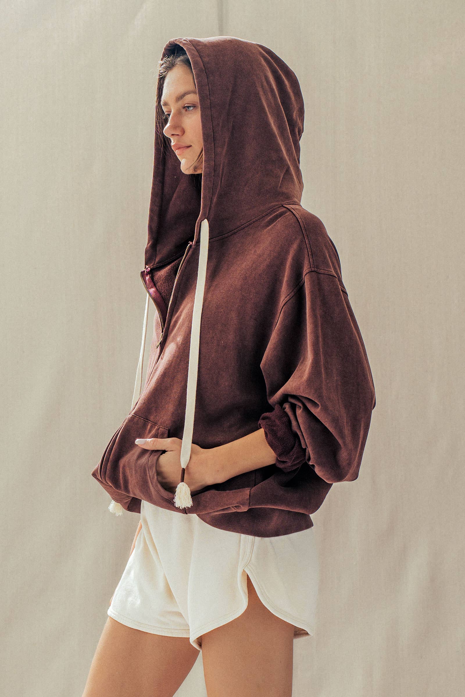 Vintage-Wash Zip-Up Hoodie