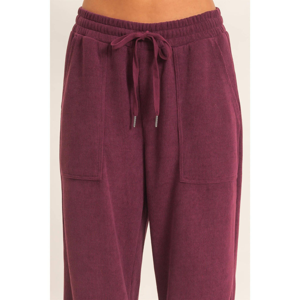 Waffle Knit Drawstring Wide Leg Pants