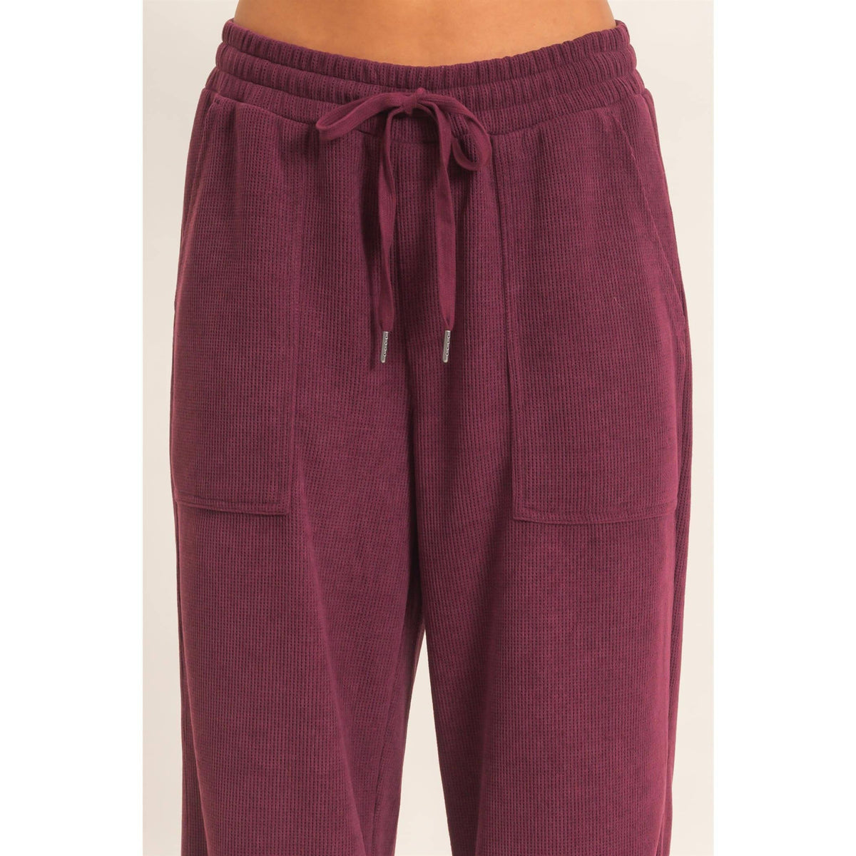 Waffle Knit Drawstring Wide Leg Pants
