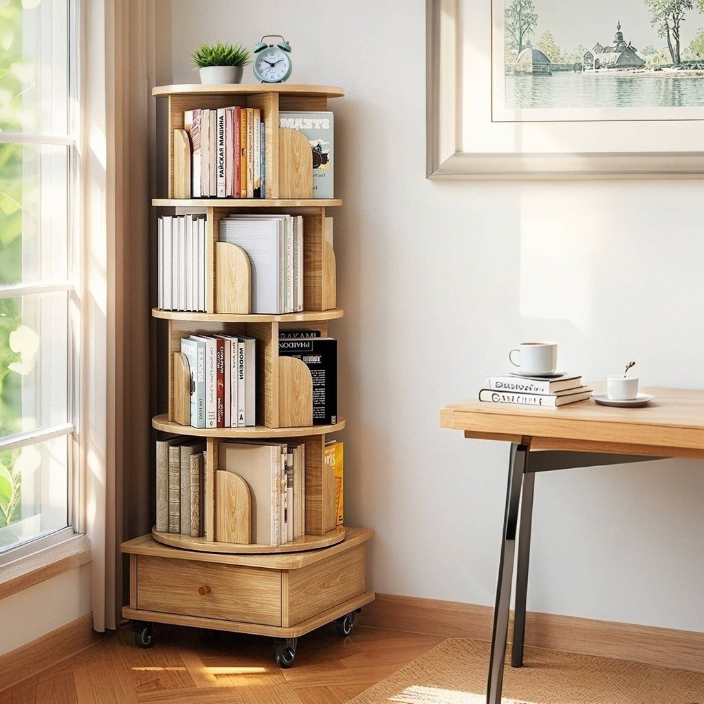 Rotating Bookshelf with Drawer
