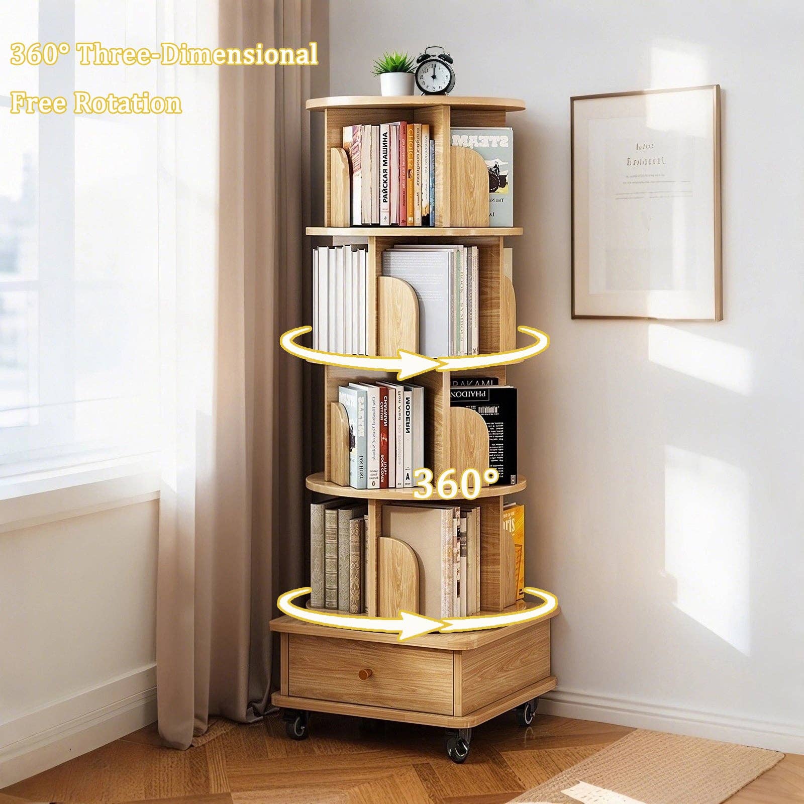 Rotating Bookshelf with Drawer