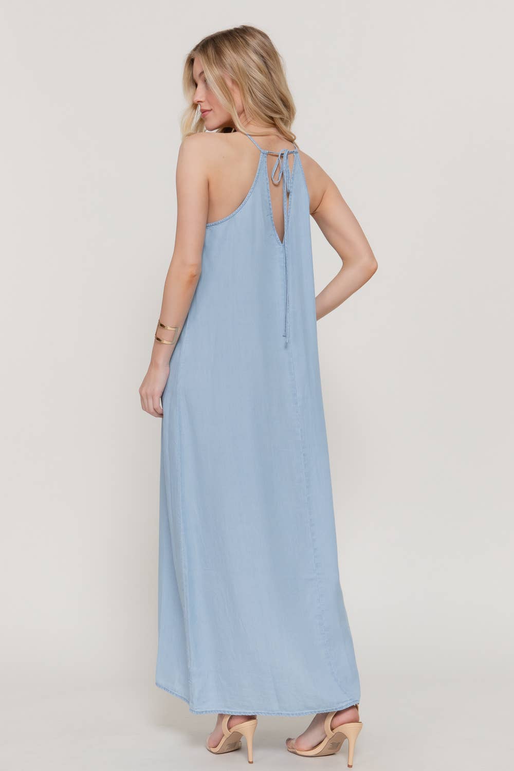 Sleeveless Adjustable Halter Neck  Dress