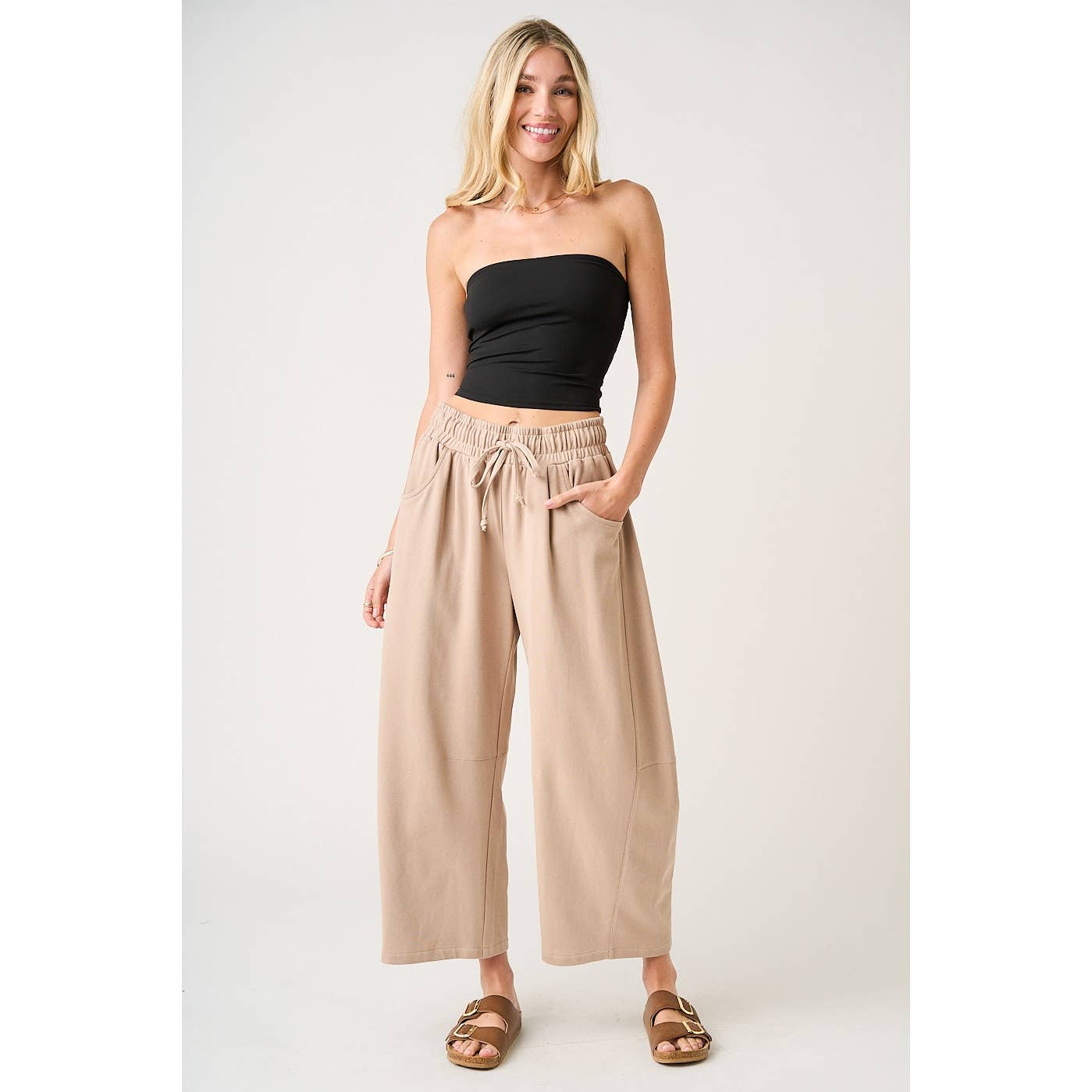 COTTON BARREL LEG PANTS