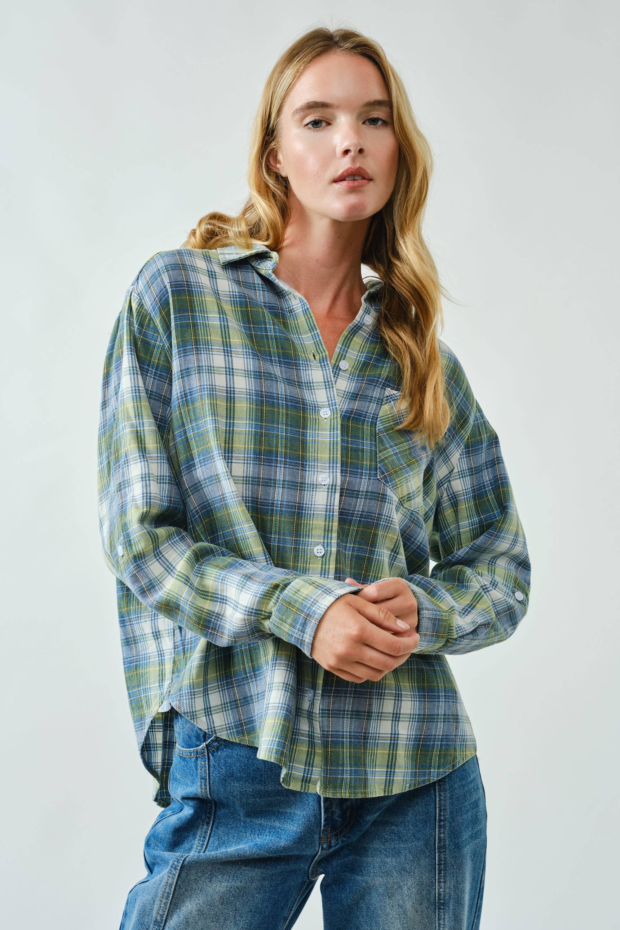 WASHED COTTON PLAID SHIRT