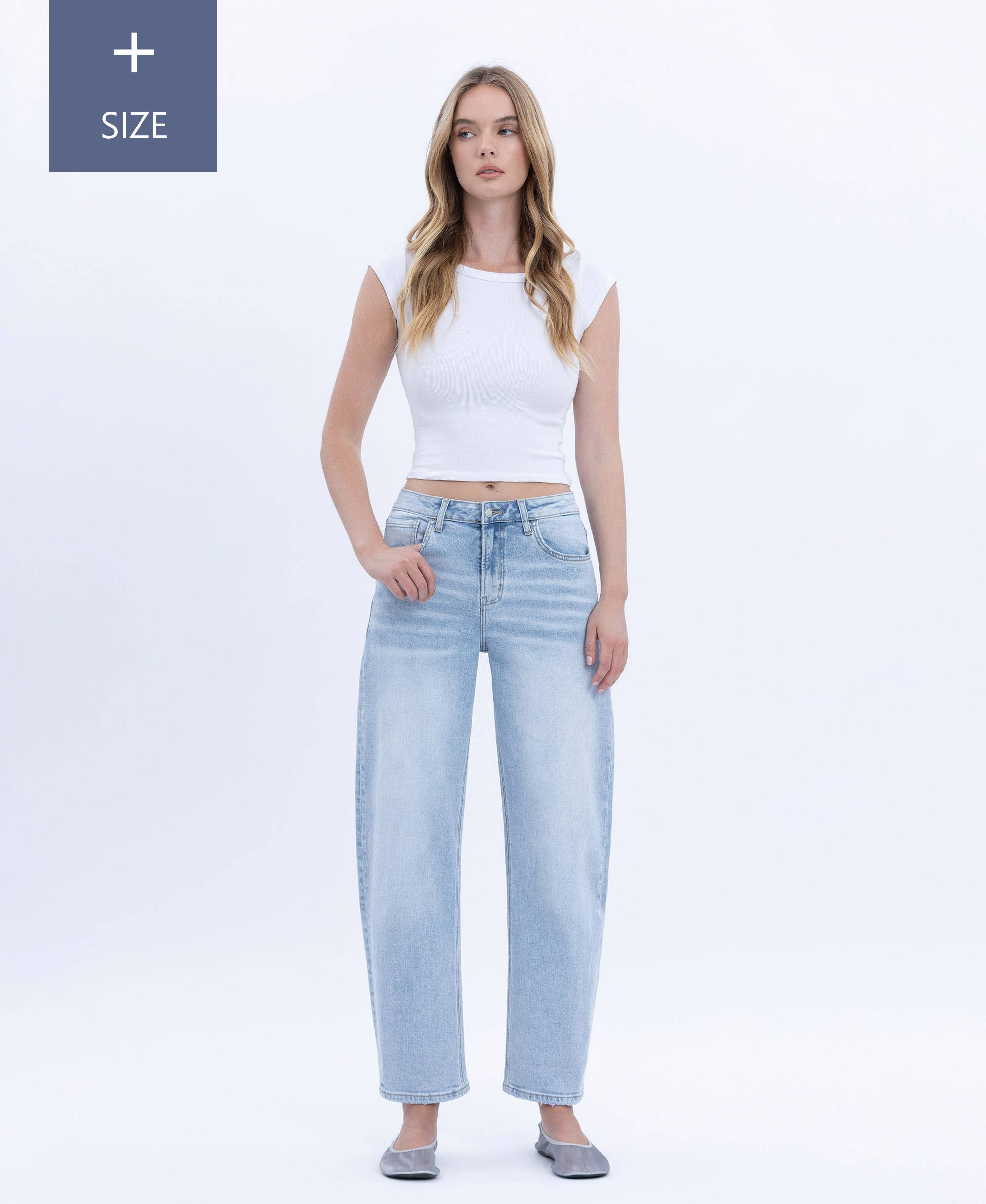 PLUS _ HIGH RISE BARREL LEG JEANS