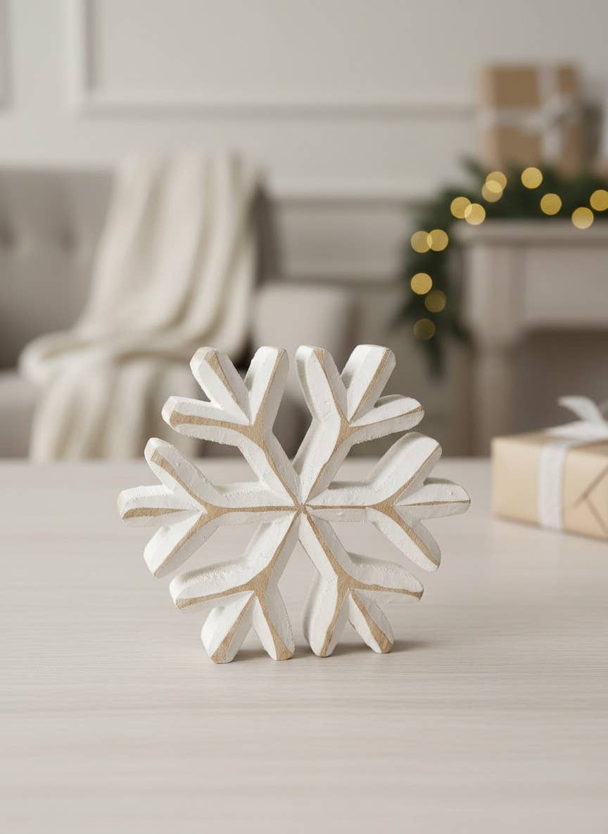 White Washed Wooden Snowflakes