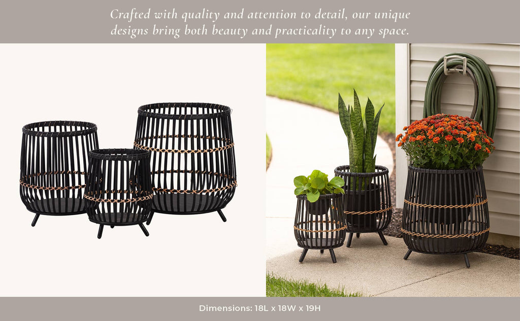 Planters - Black Bamboo Wood Footed, 10/14/17 in.