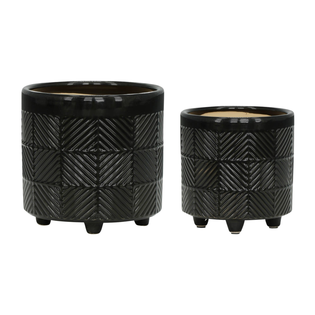 Black Ceramic Round Textured Planter