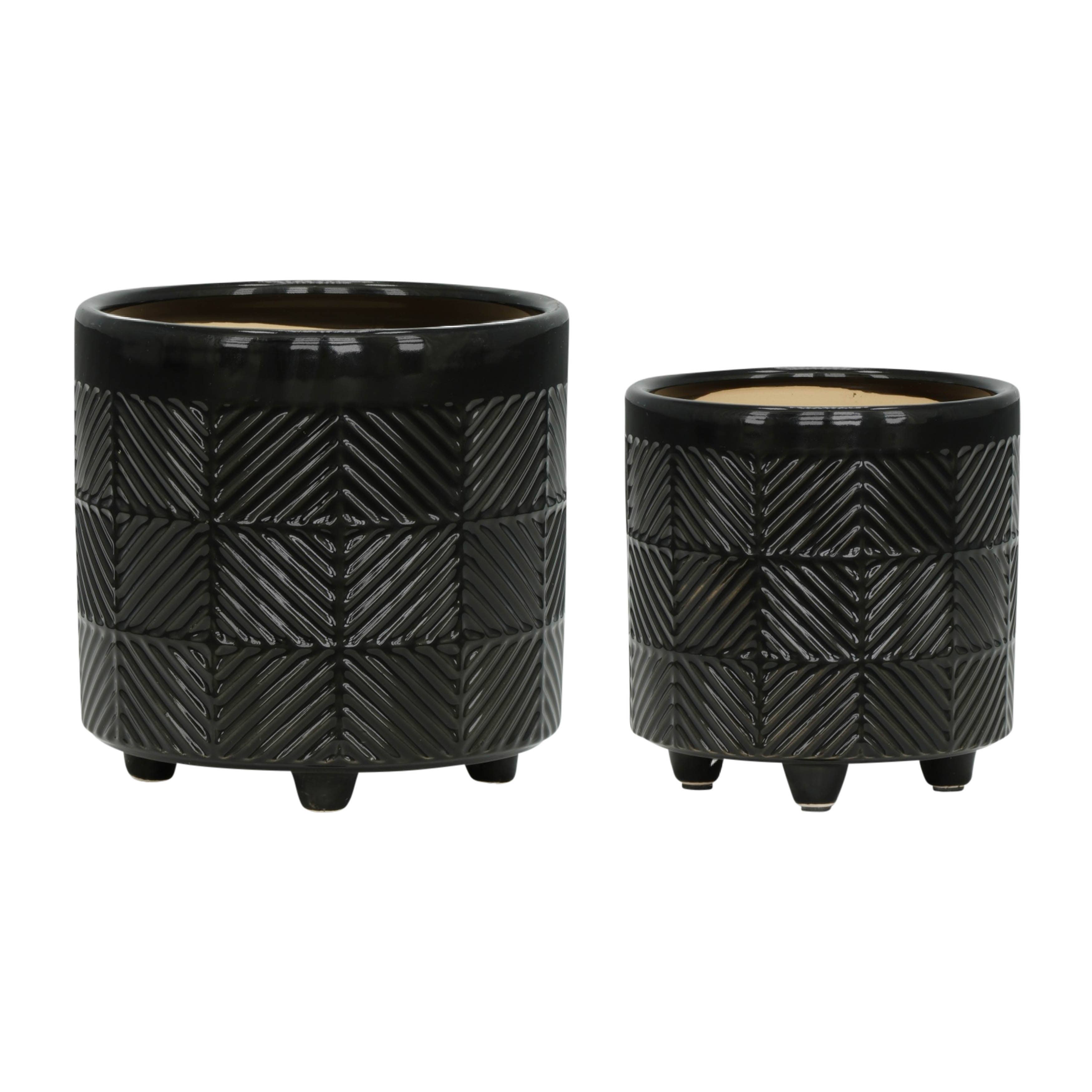 Black Ceramic Round Textured Planter