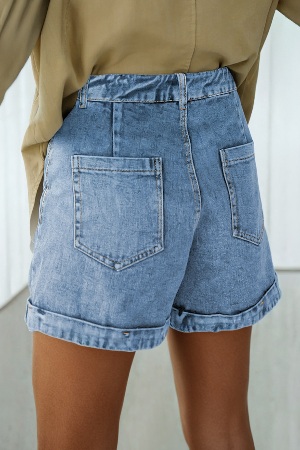 Pocketed Cuffed Denim Shorts