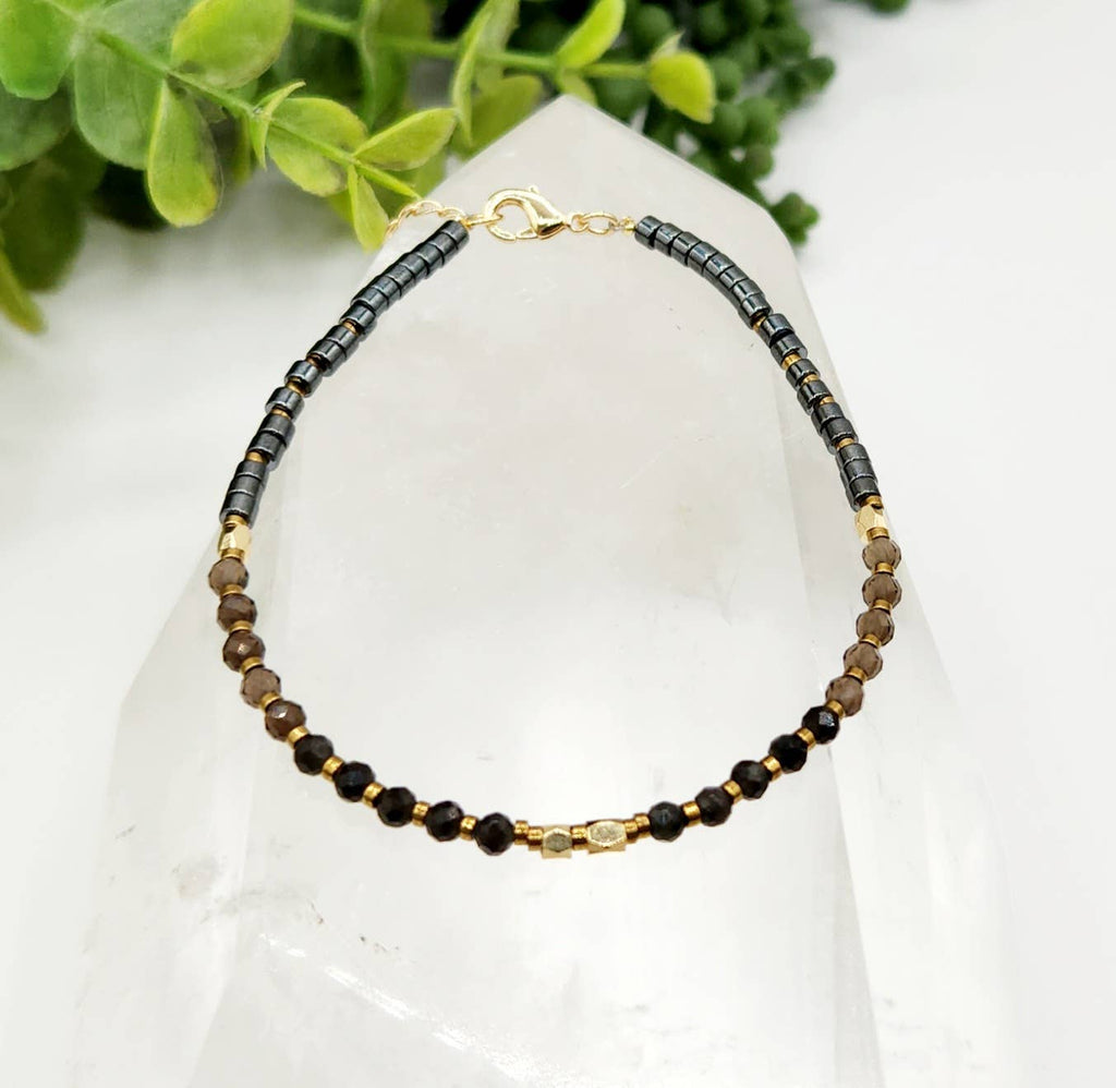 GROUNDING/BALANCE-Obsidian/Smoky Quartz/Hematite Bracelet
