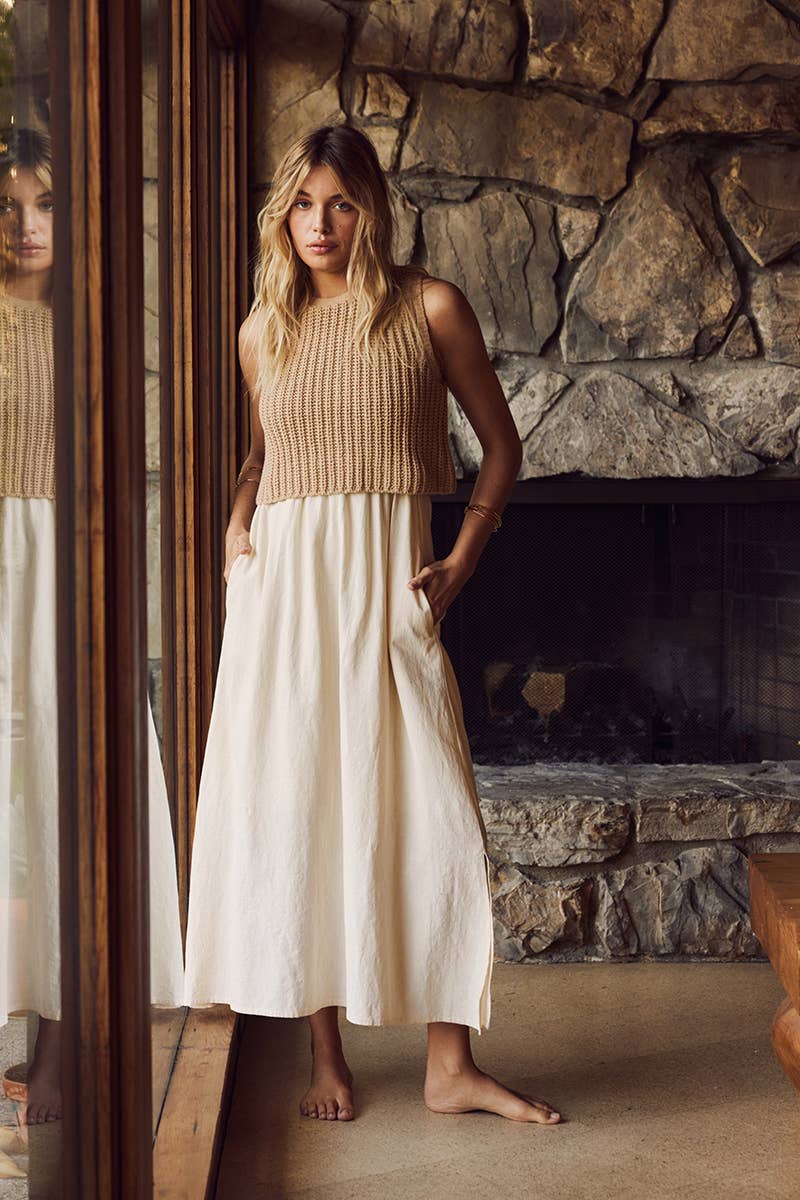 CHUNKY SWEATER TWOFER MIDI DRESS