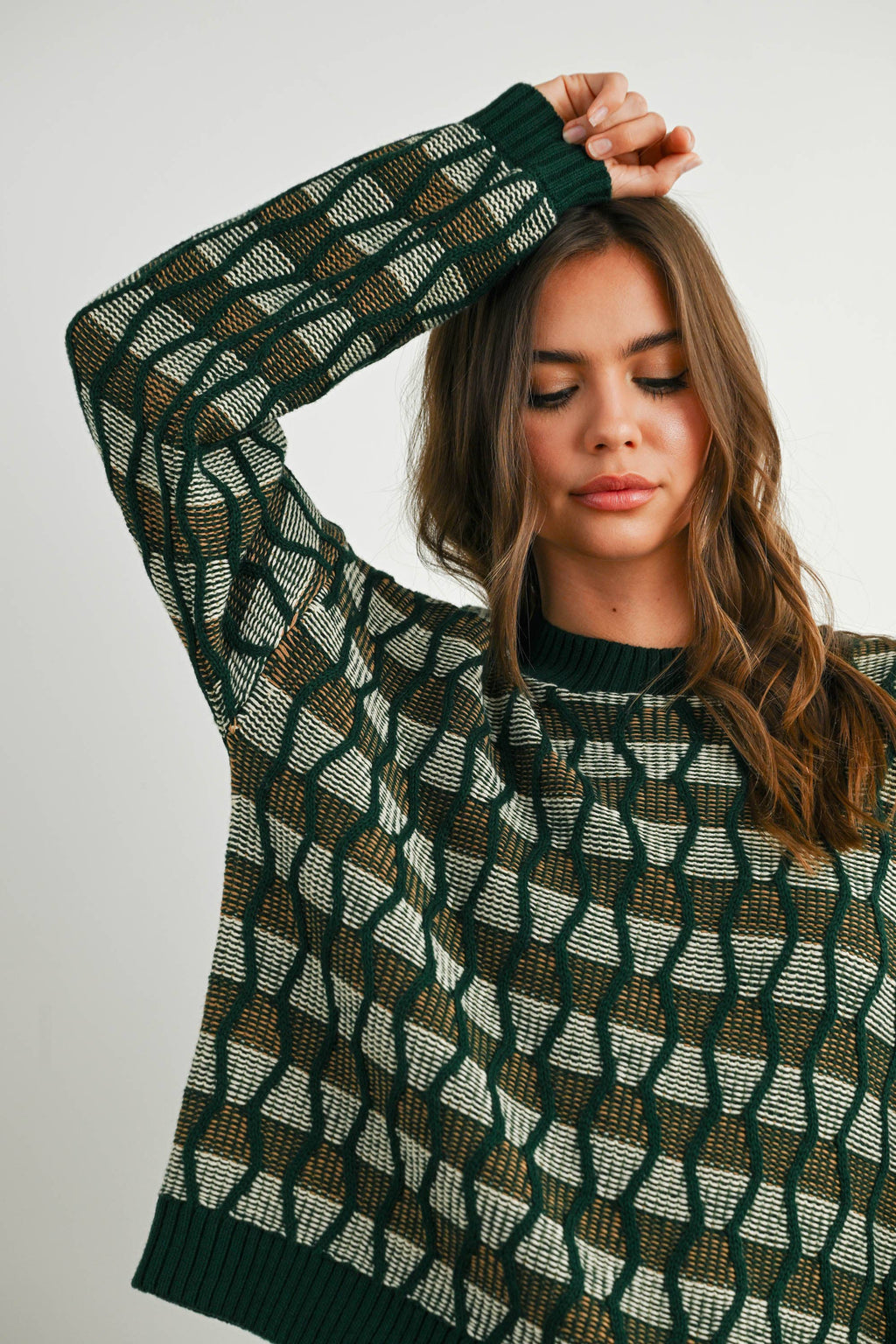 Geometric  Crew Neck Long Sleeve Top - BMW7769