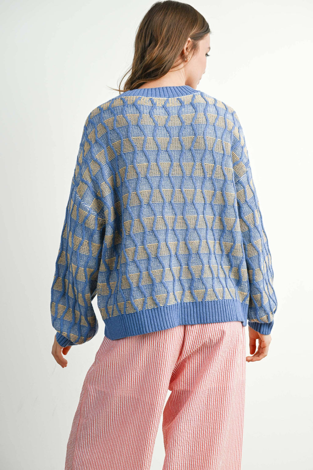 Geometric  Crew Neck Long Sleeve Top - BMW7769