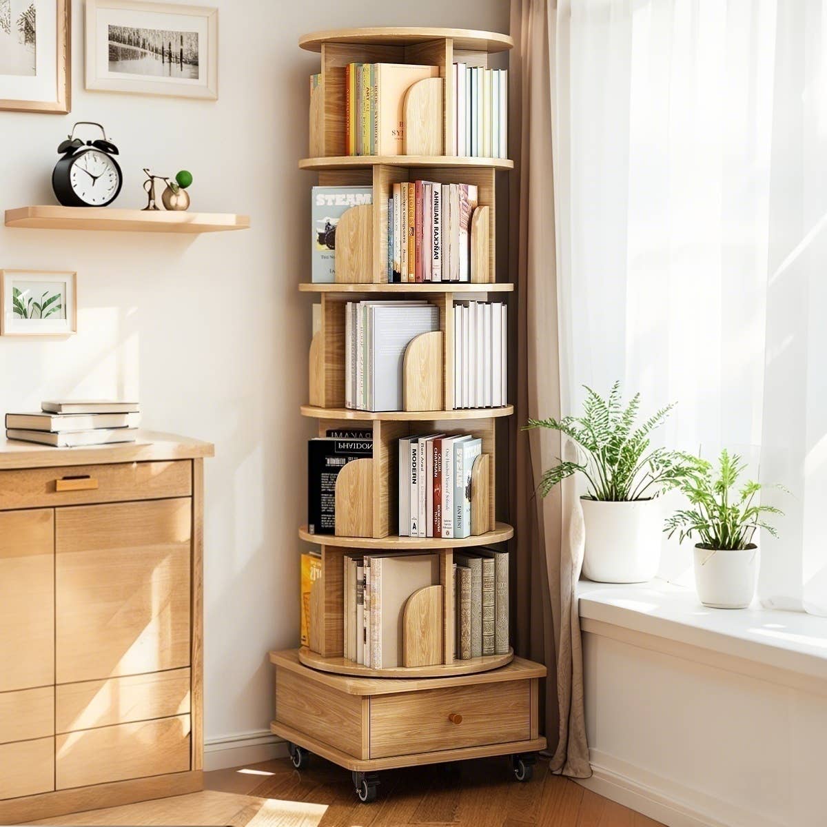 Rotating Bookshelf with Drawer
