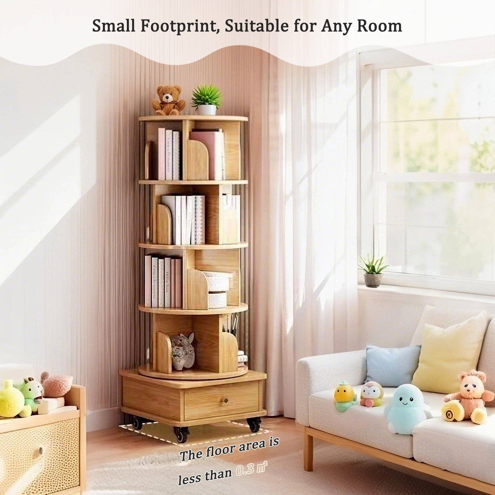 Rotating Bookshelf with Drawer