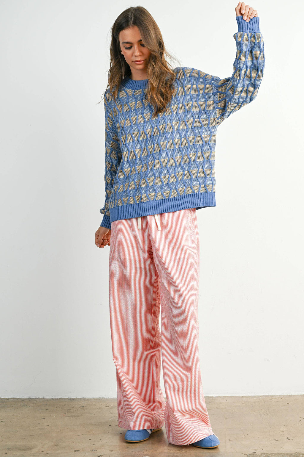 Geometric  Crew Neck Long Sleeve Top - BMW7769
