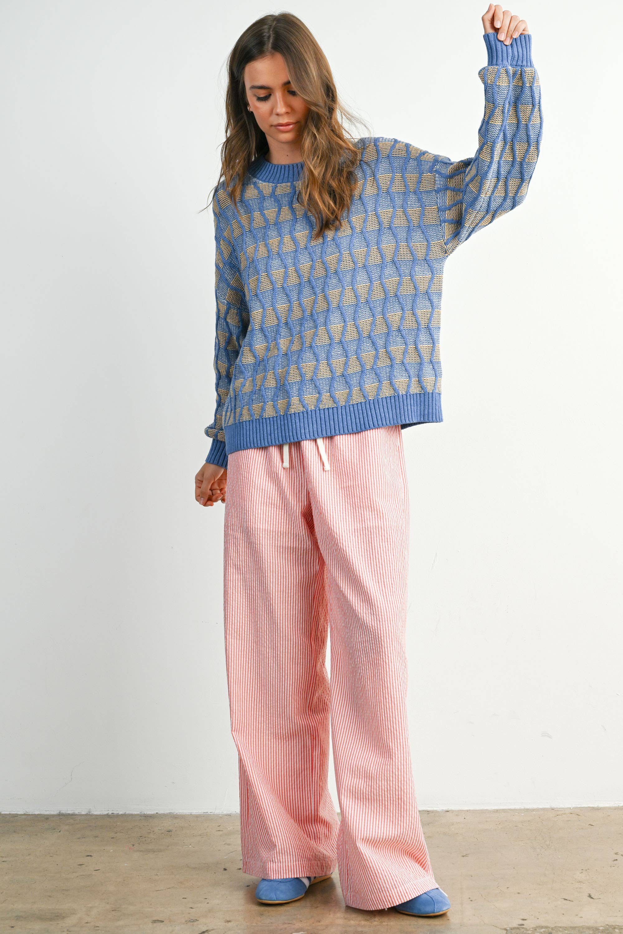 Geometric  Crew Neck Long Sleeve Top - BMW7769