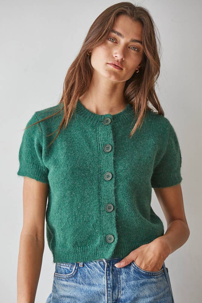 Knit Sweater Button Down Short Sleeve Cardigan Top
