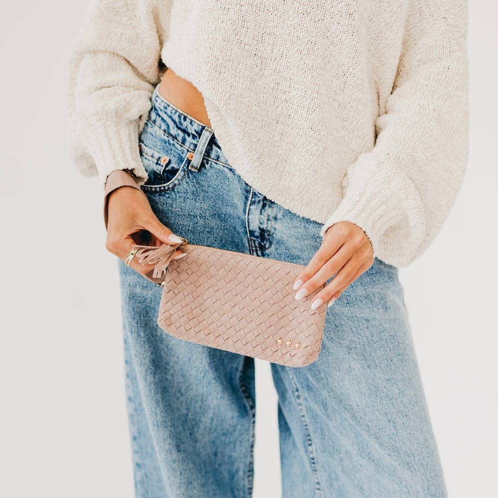 Suede Emma Woven Clutch Wristlet