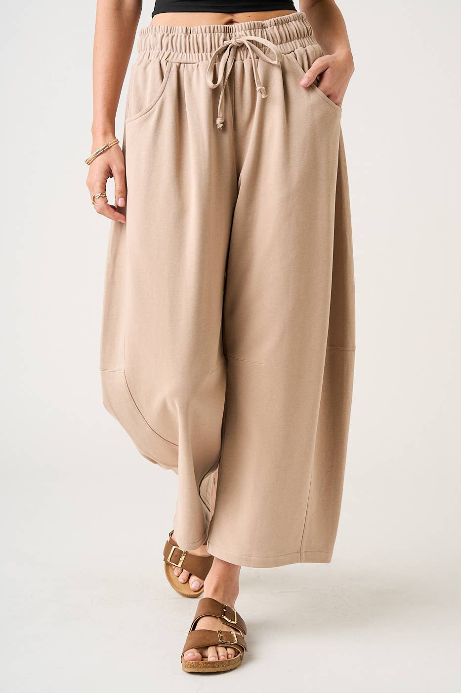COTTON BARREL LEG PANTS