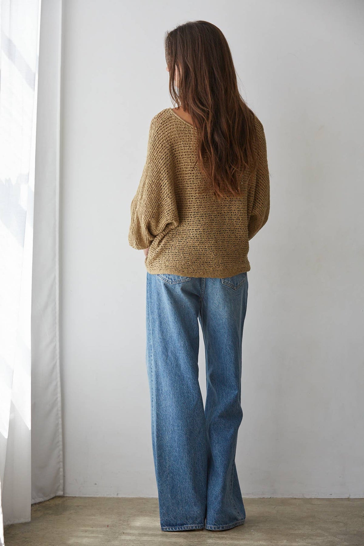 Sweater Knit Crochet Round Neck Long Sleeve Top