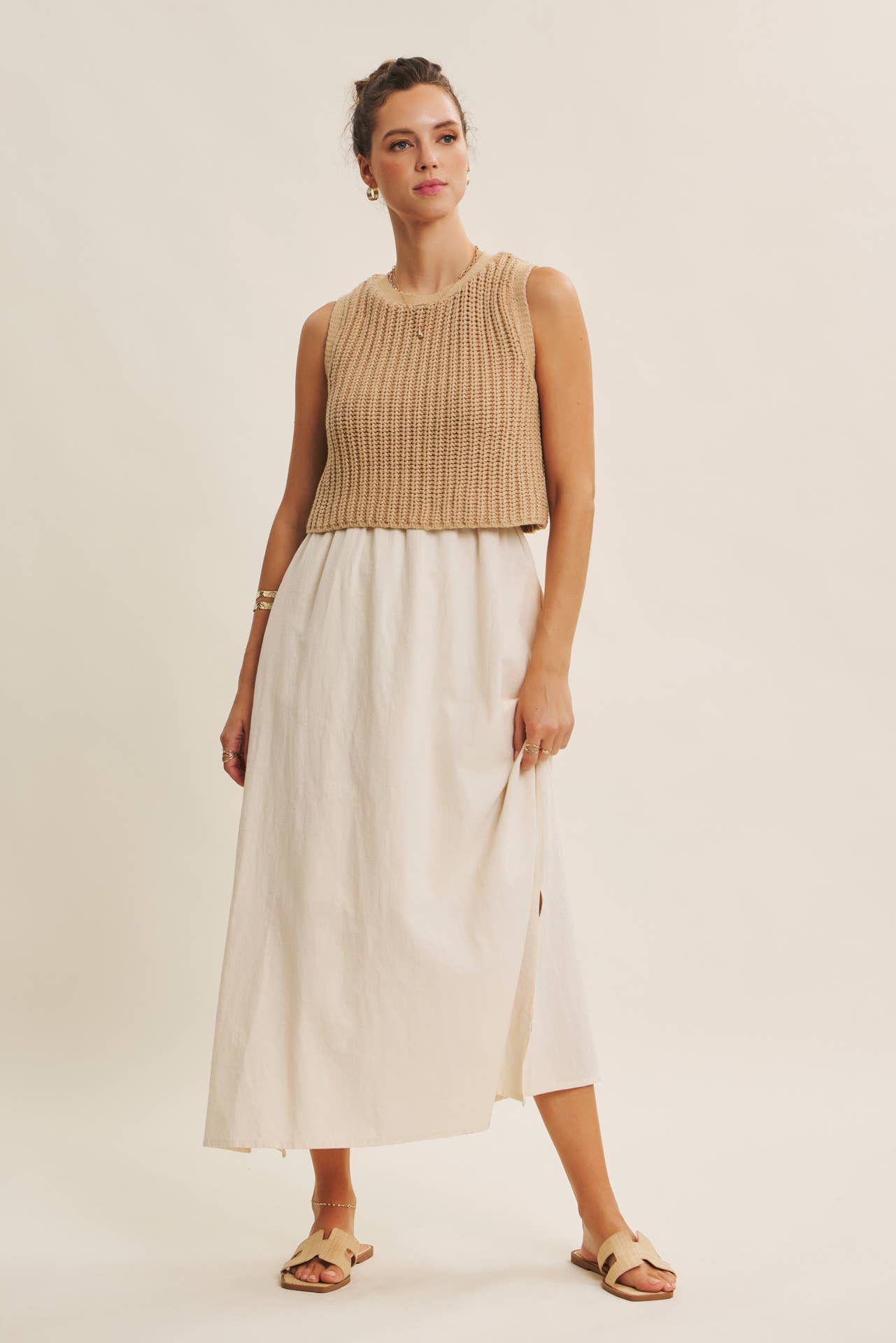 CHUNKY SWEATER TWOFER MIDI DRESS
