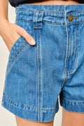 MID RISE FLARE DENIM SHORTS