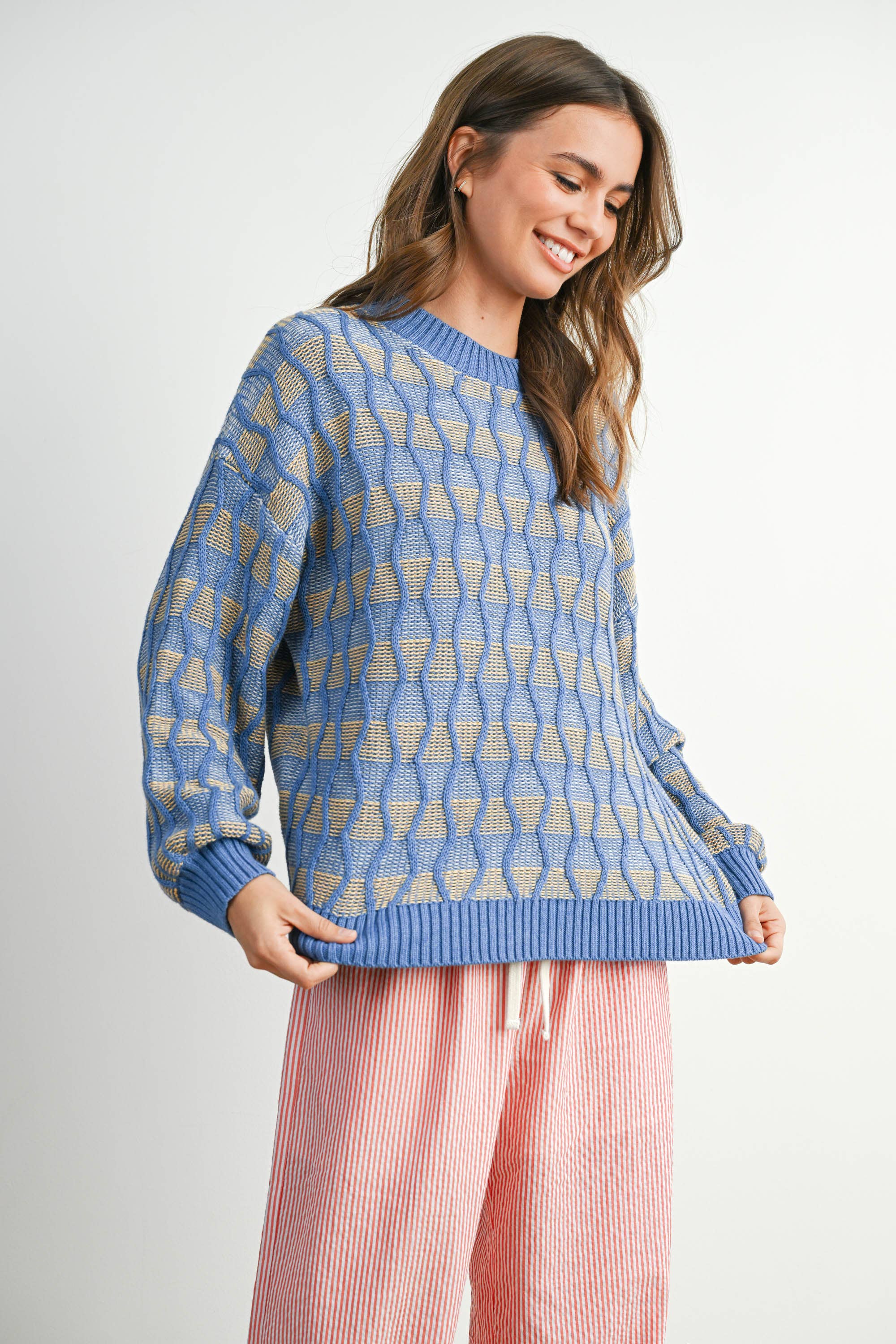 Geometric  Crew Neck Long Sleeve Top - BMW7769
