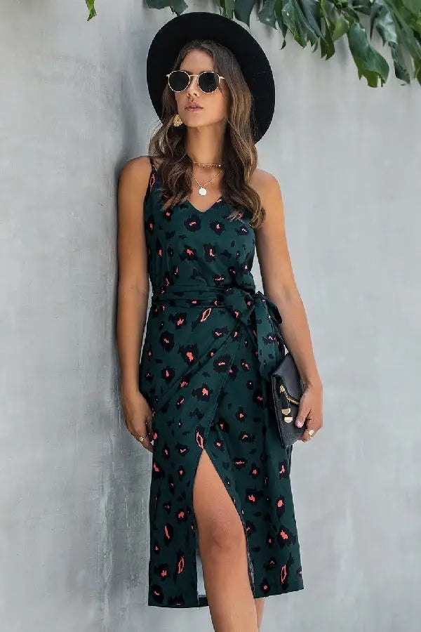 Sleeveless Halter Polka Dot Ruffle Hem Dress