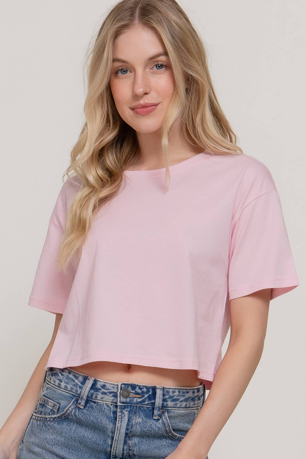 Short Sleeve Crew Neck Oversize Crop Cotton Knit Tee