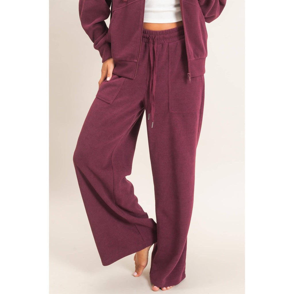 Waffle Knit Drawstring Wide Leg Pants