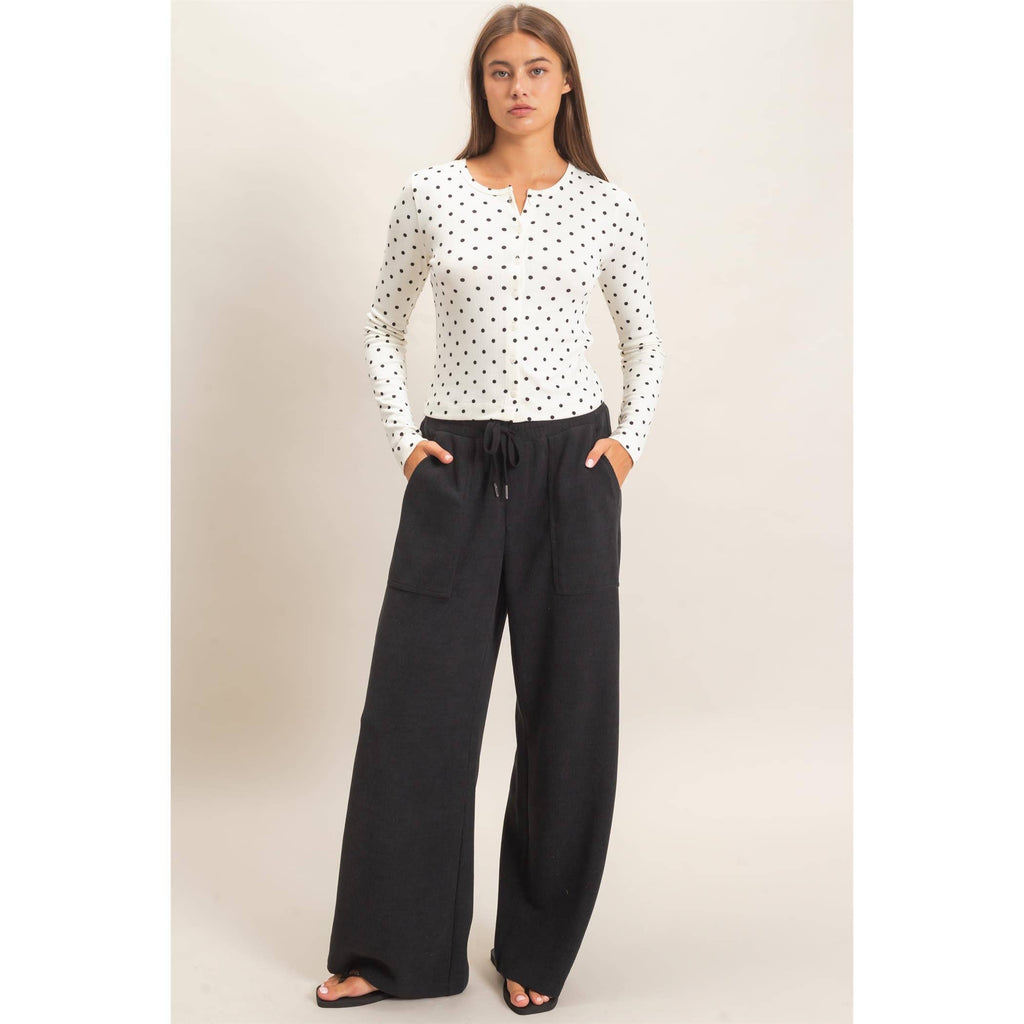 Waffle Knit Drawstring Wide Leg Pants