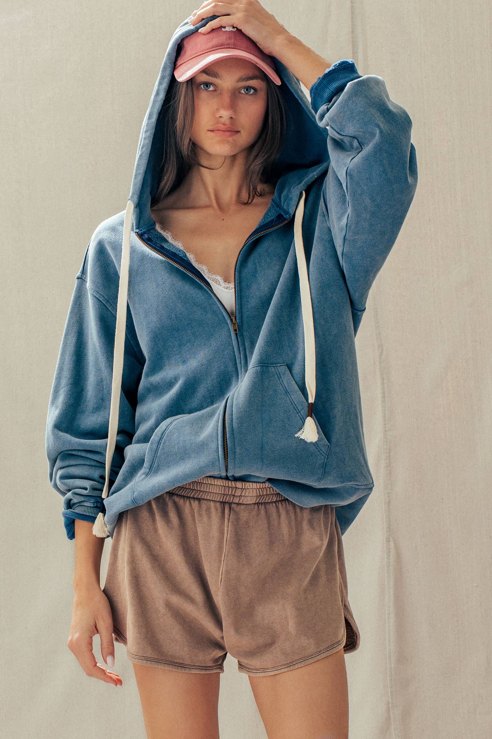 Vintage-Wash Zip-Up Hoodie