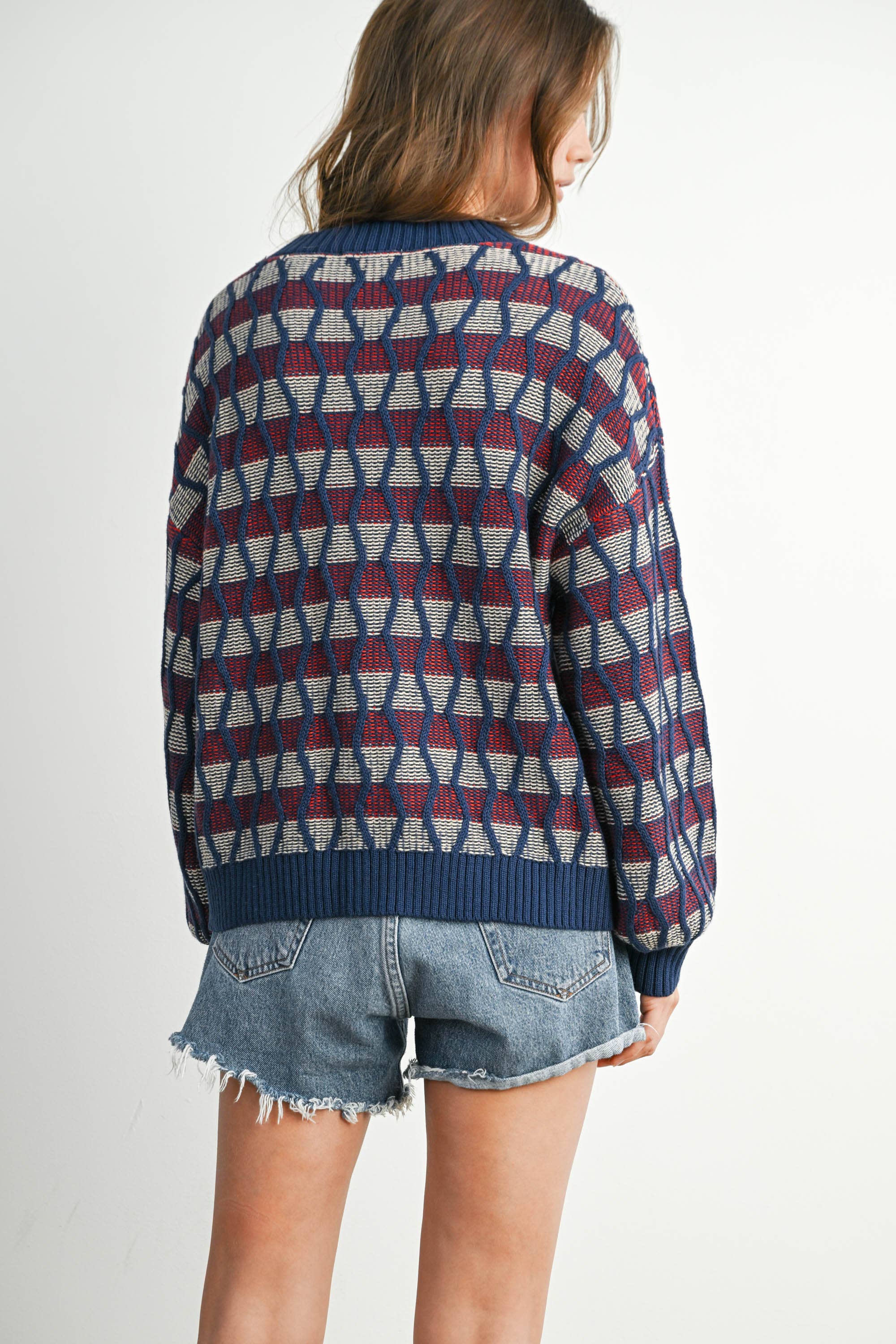 Geometric  Crew Neck Long Sleeve Top - BMW7769
