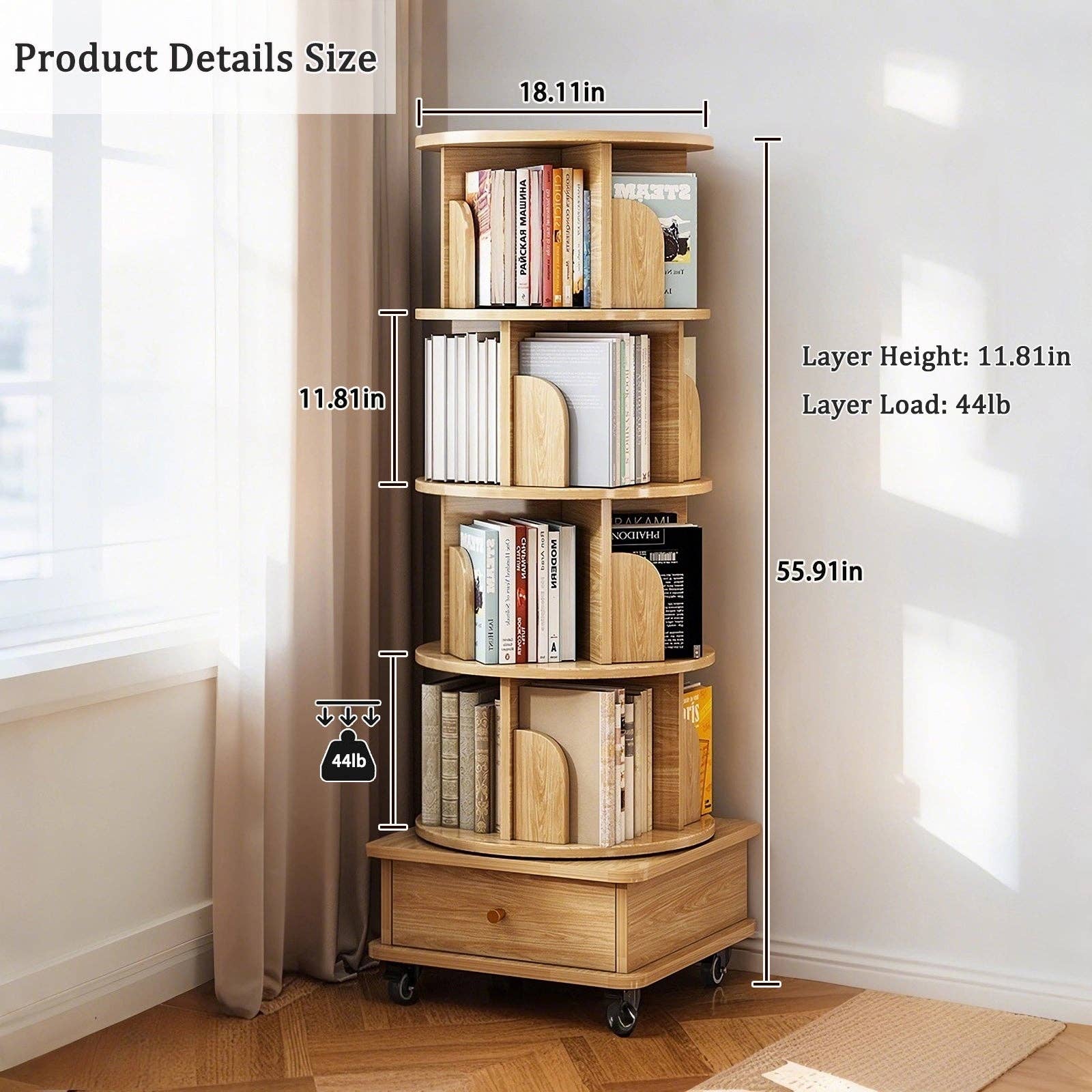 Rotating Bookshelf with Drawer