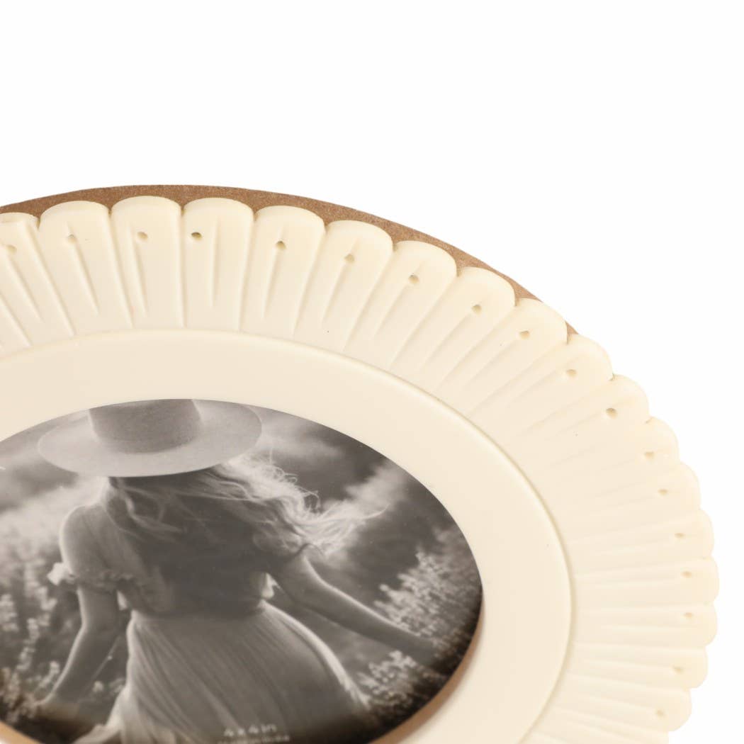 Photo Frame - Ivory Resin Round Solid Etched Petal, 4x4 in.