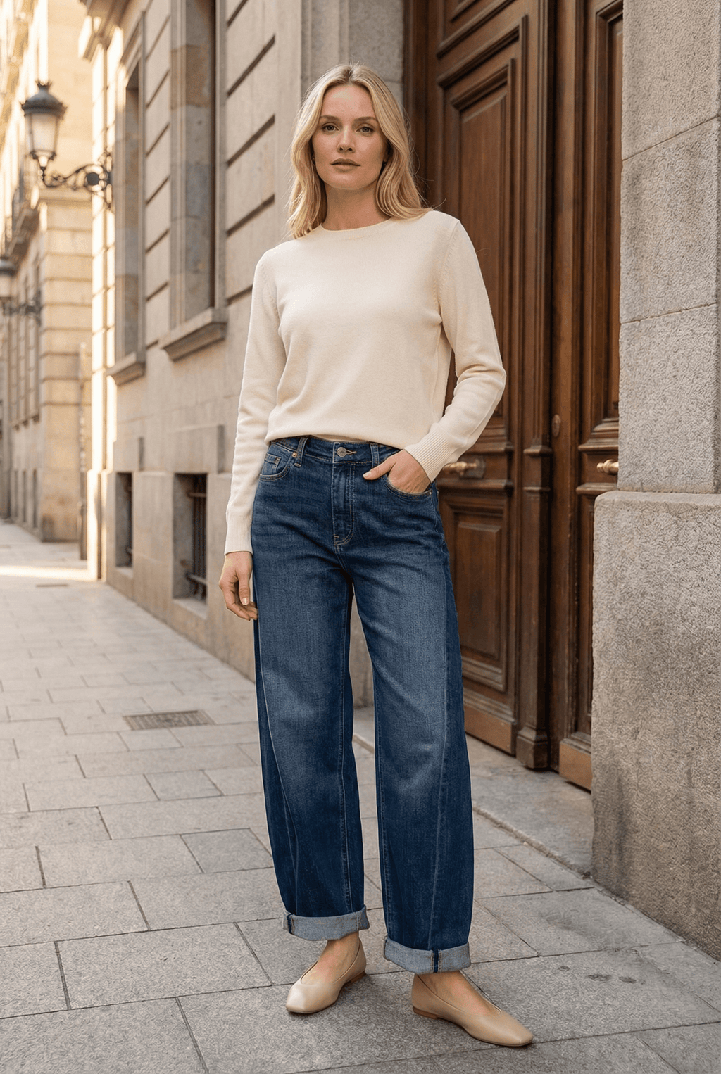 HIGH RISE RELAXED TAPERED DARK WASH BARREL JEANS … PREMIUM