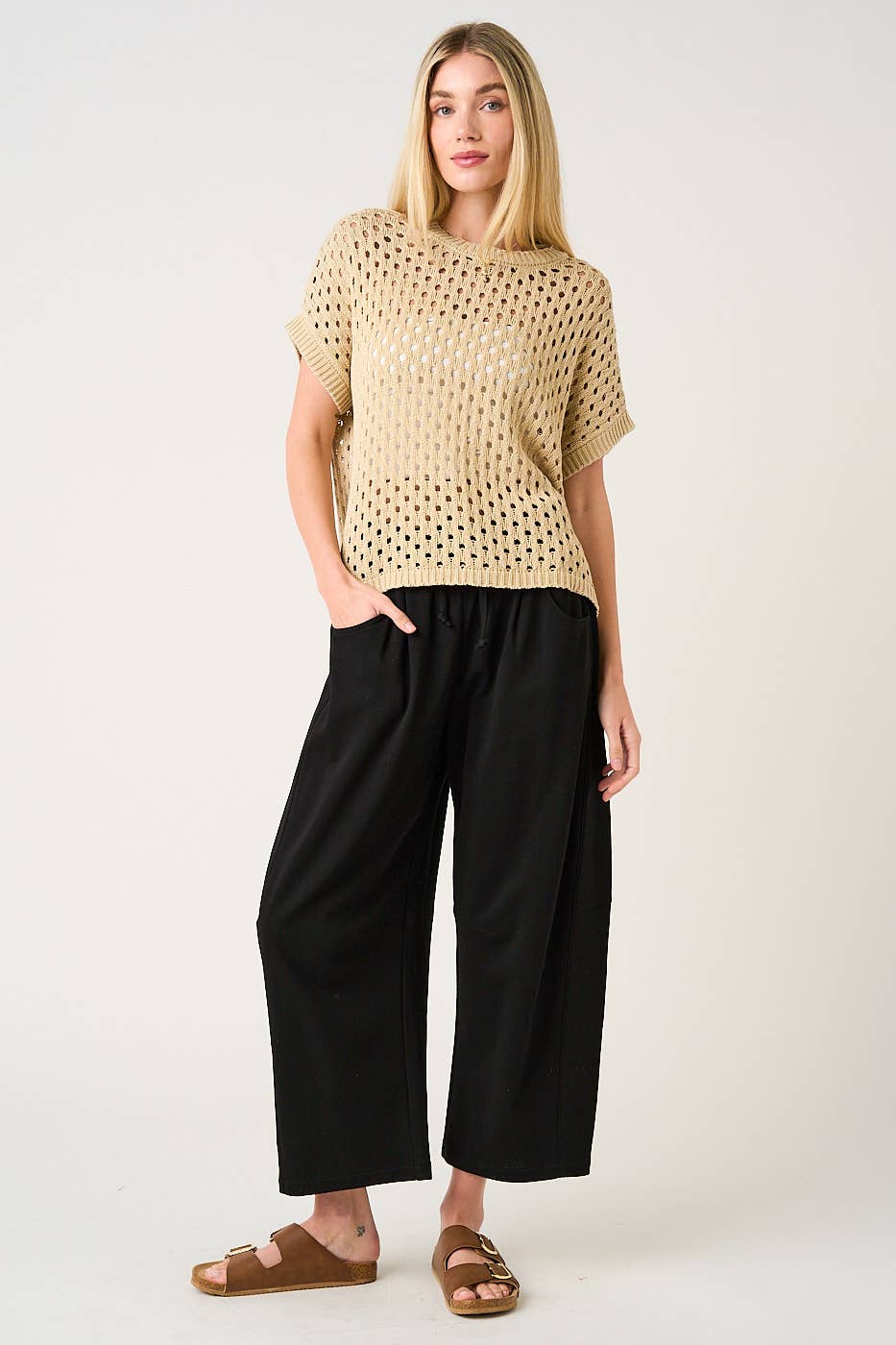 COTTON BARREL LEG PANTS