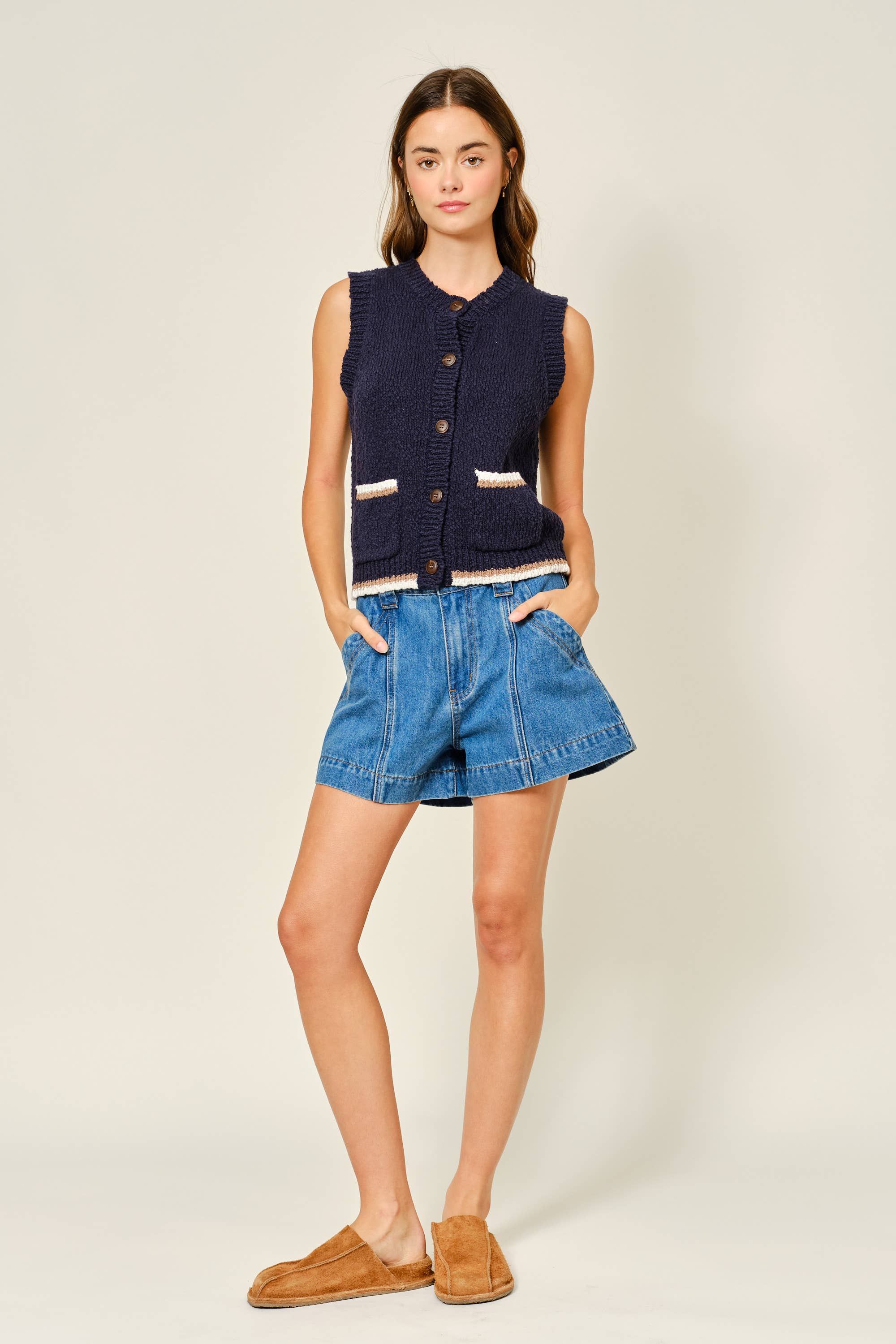 MID RISE FLARE DENIM SHORTS