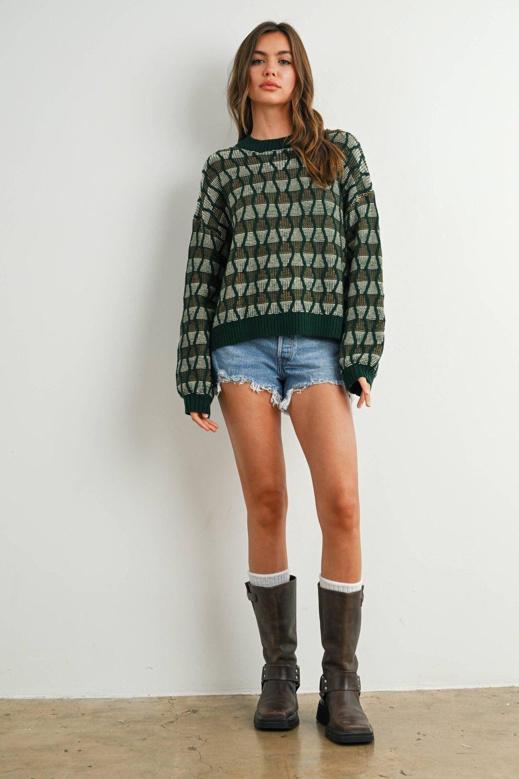 Geometric  Crew Neck Long Sleeve Top - BMW7769
