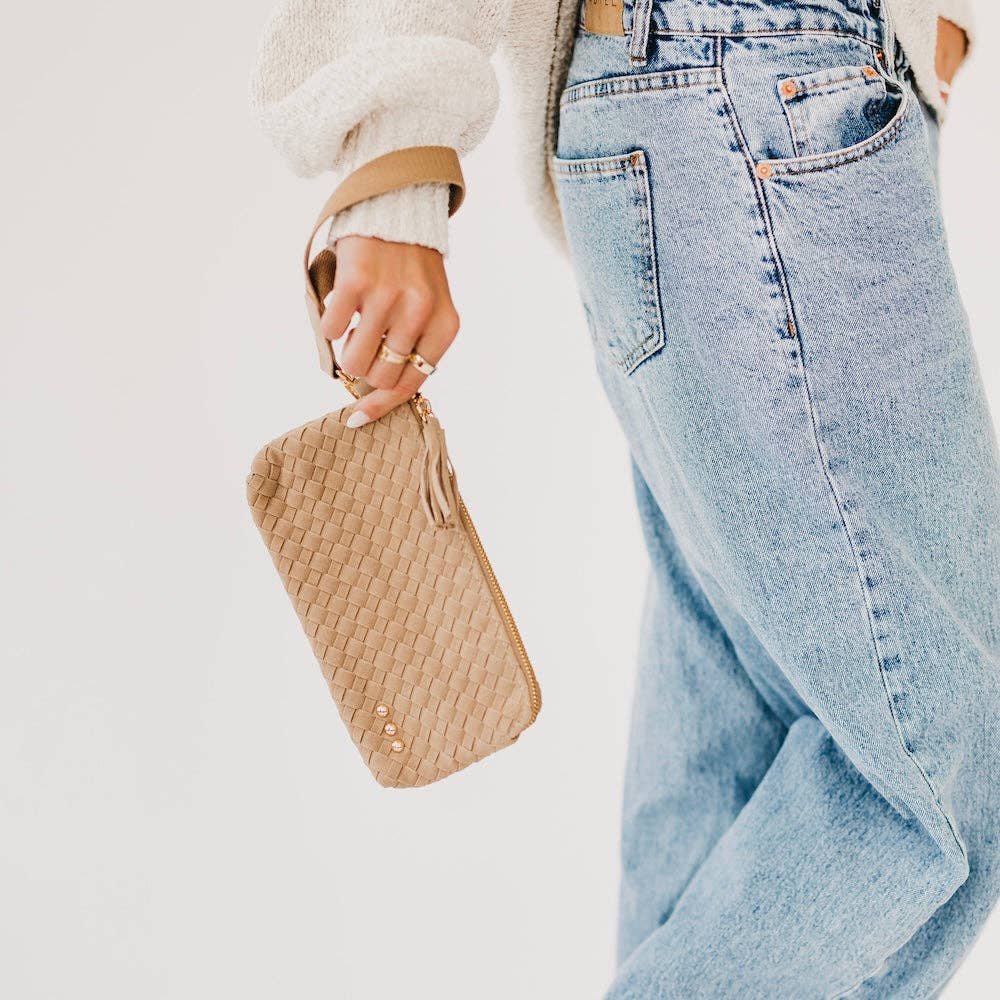 Suede Emma Woven Clutch Wristlet