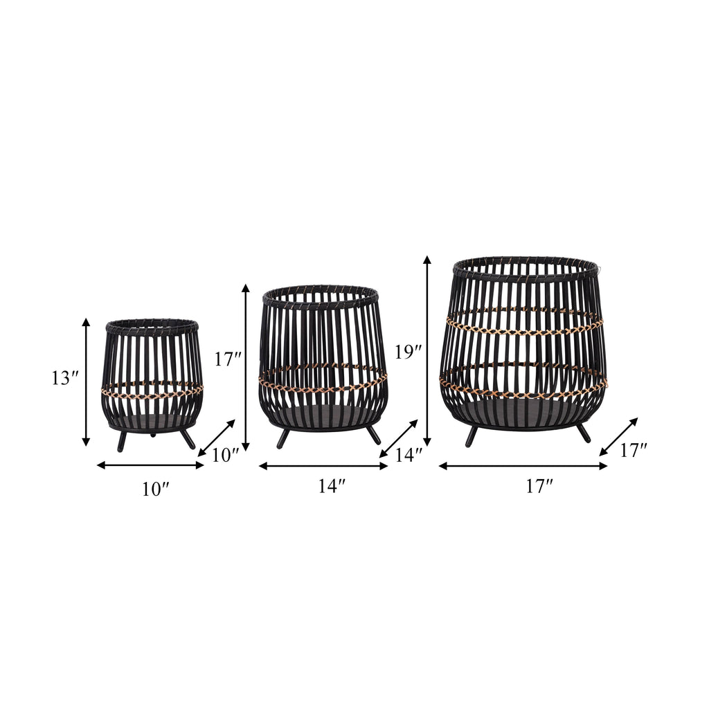 Planters - Black Bamboo Wood Footed, 10/14/17 in.