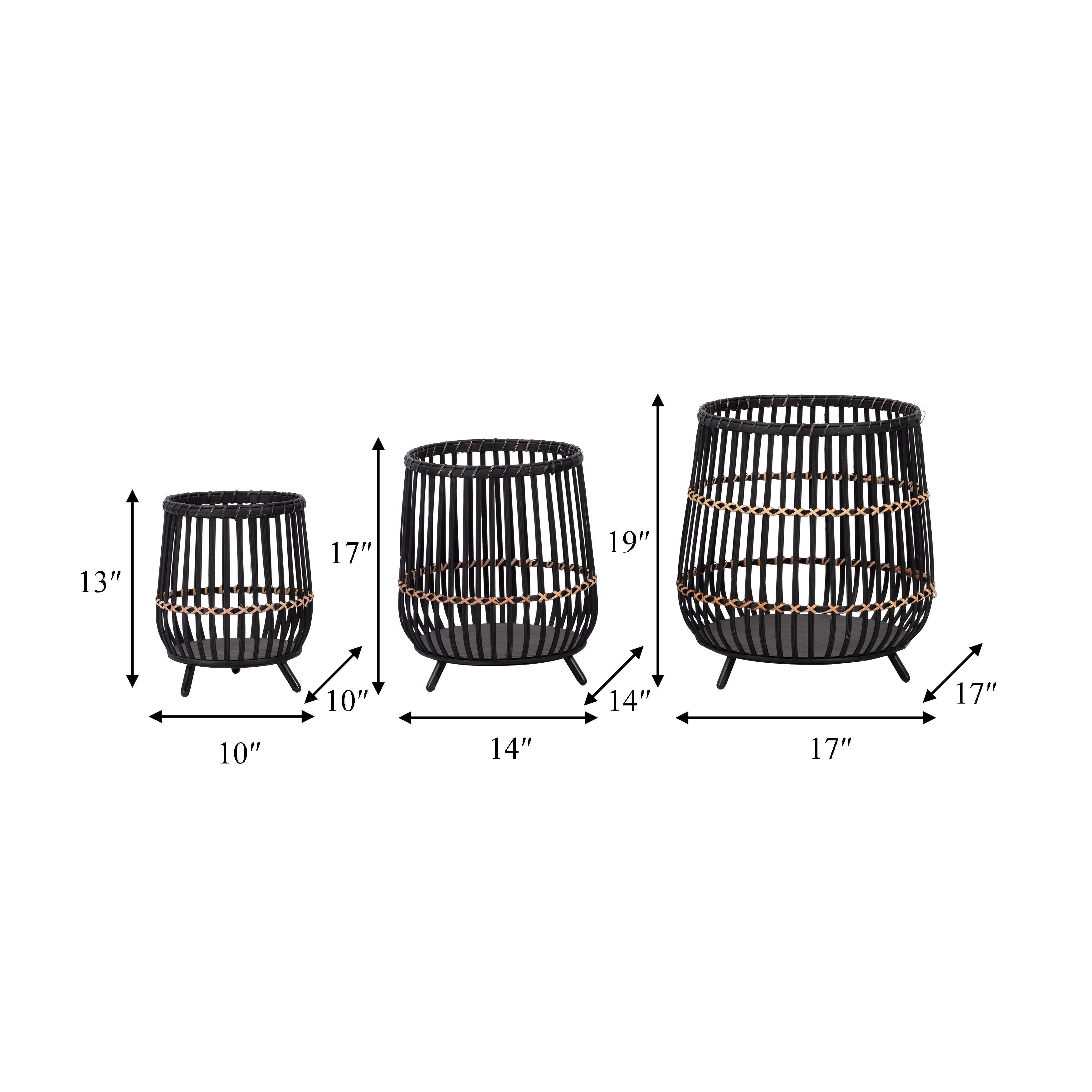 Planters - Black Bamboo Wood Footed, 10/14/17 in.