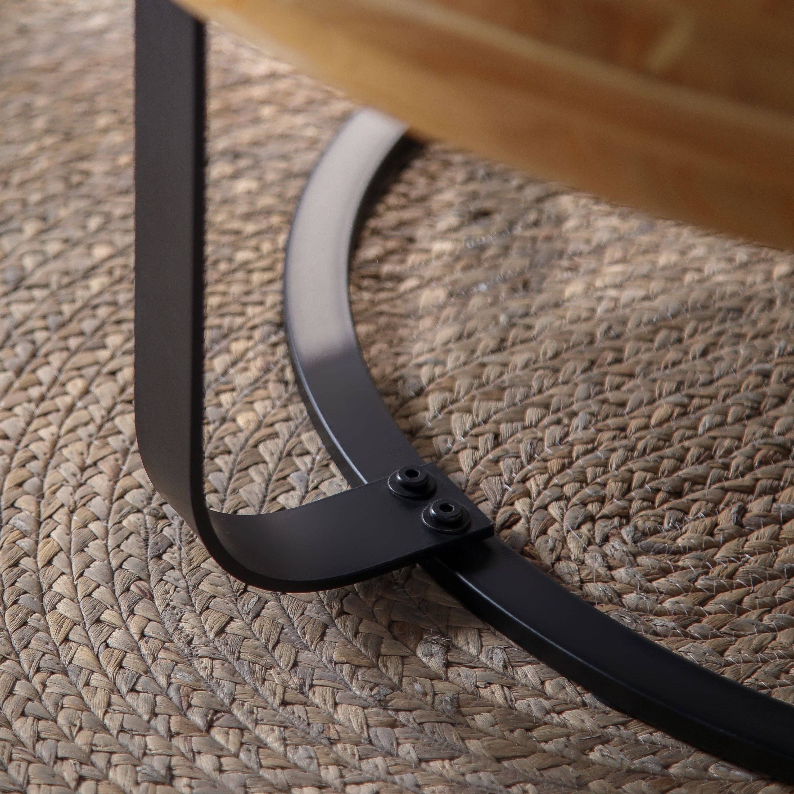 Round Wood Coffee Table with Carved Top and Metal Legs