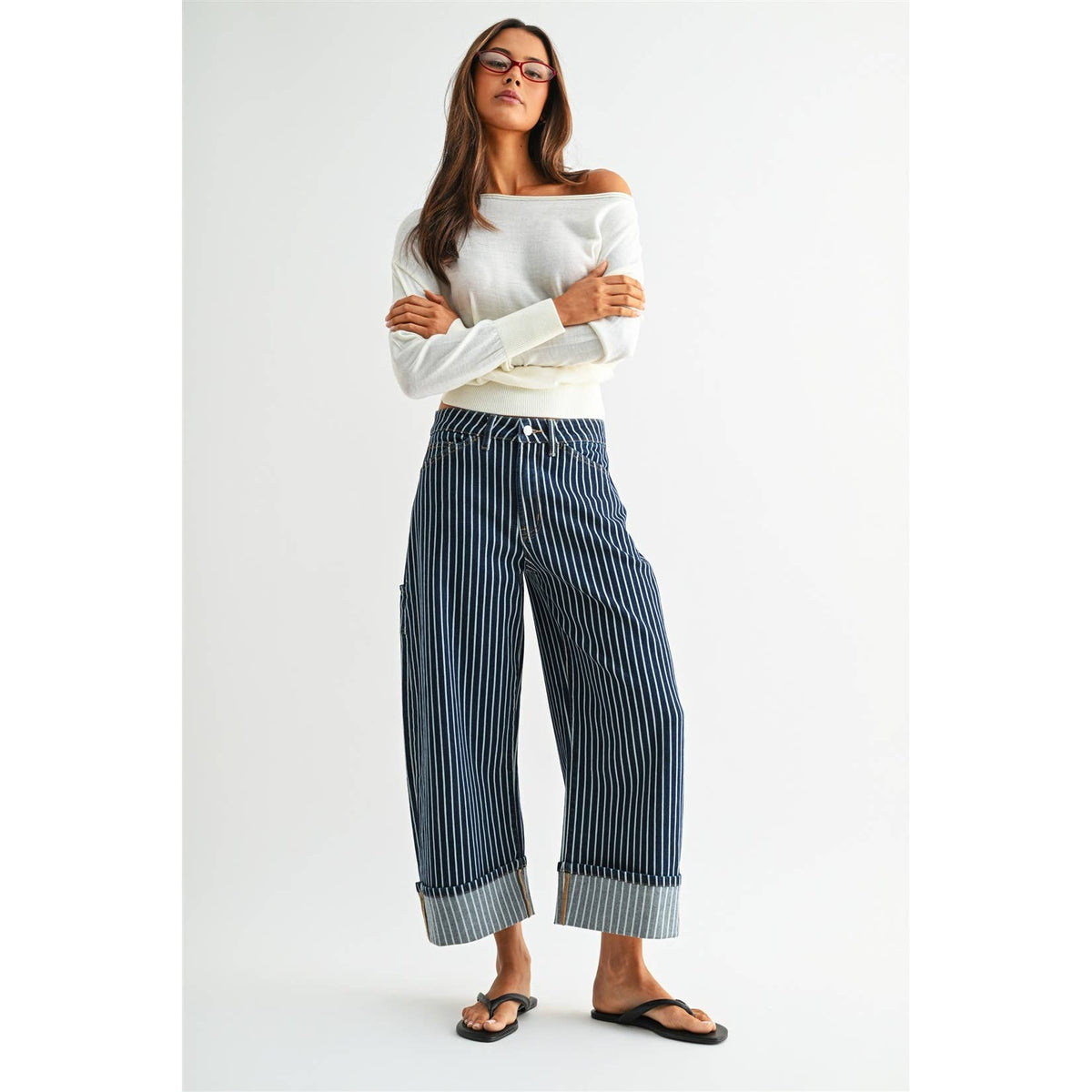 HIGH-RISE BARREL FIT - TUMMY TUCK PIN STRIPE